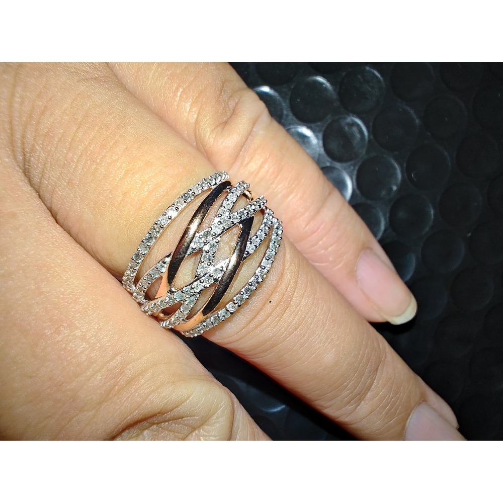 Ring Sterling Silver 0.50 CTW Diamond Crossover Band Size 7.25